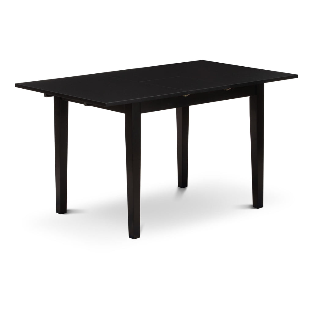 East West Furniture NFDA3-BLK-13 3 Piece Kitchen Table Set Contains a Rectangle Dining Table with Butterfly Leaf and 2 Parson Chairs, 32x54 Inch, Black