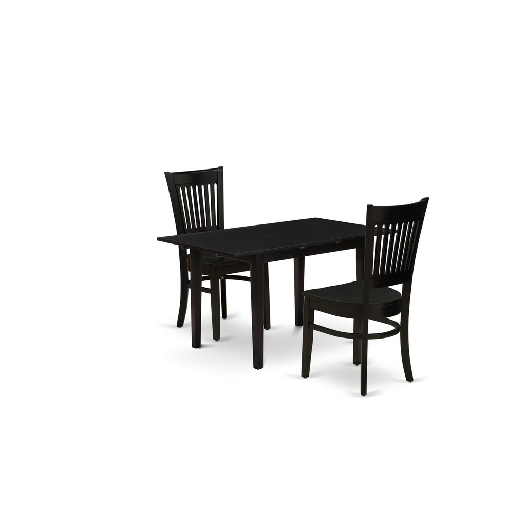 East West Furniture NFVA3-BLK-W 3 Piece Modern Dining Table Set Contains a Rectangle Wooden Table with Butterfly Leaf and 2 Kitchen Dining Chairs, 32x54 Inch, Black