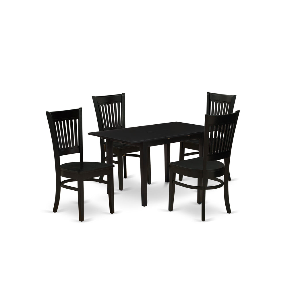 East West Furniture NFVA5-BLK-W 5 Piece Dining Table Set for 4 Includes a Rectangle Kitchen Table with Butterfly Leaf and 4 Dinette Chairs, 32x54 Inch, Black