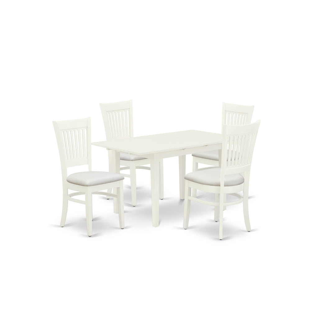 East West Furniture NFVA5-LWH-C 5 Piece Kitchen Table Set for 4 Includes a Rectangle Dining Table with Butterfly Leaf and 4 Linen Fabric Dining Room Chairs, 32x54 Inch, Linen White