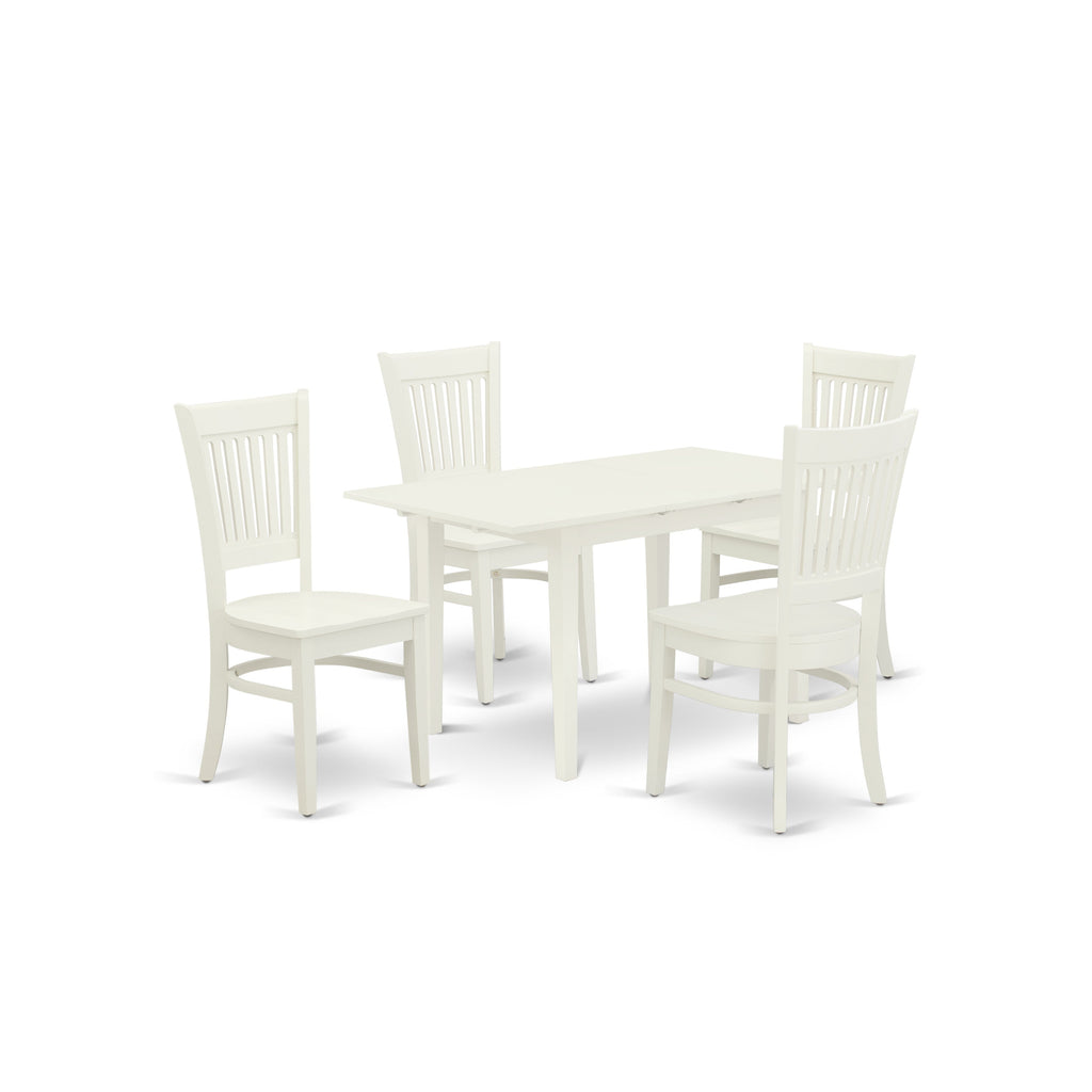 East West Furniture NFVA5-LWH-W 5 Piece Dining Set Includes a Rectangle Dining Room Table with Butterfly Leaf and 4 Kitchen Chairs, 32x54 Inch, Linen White