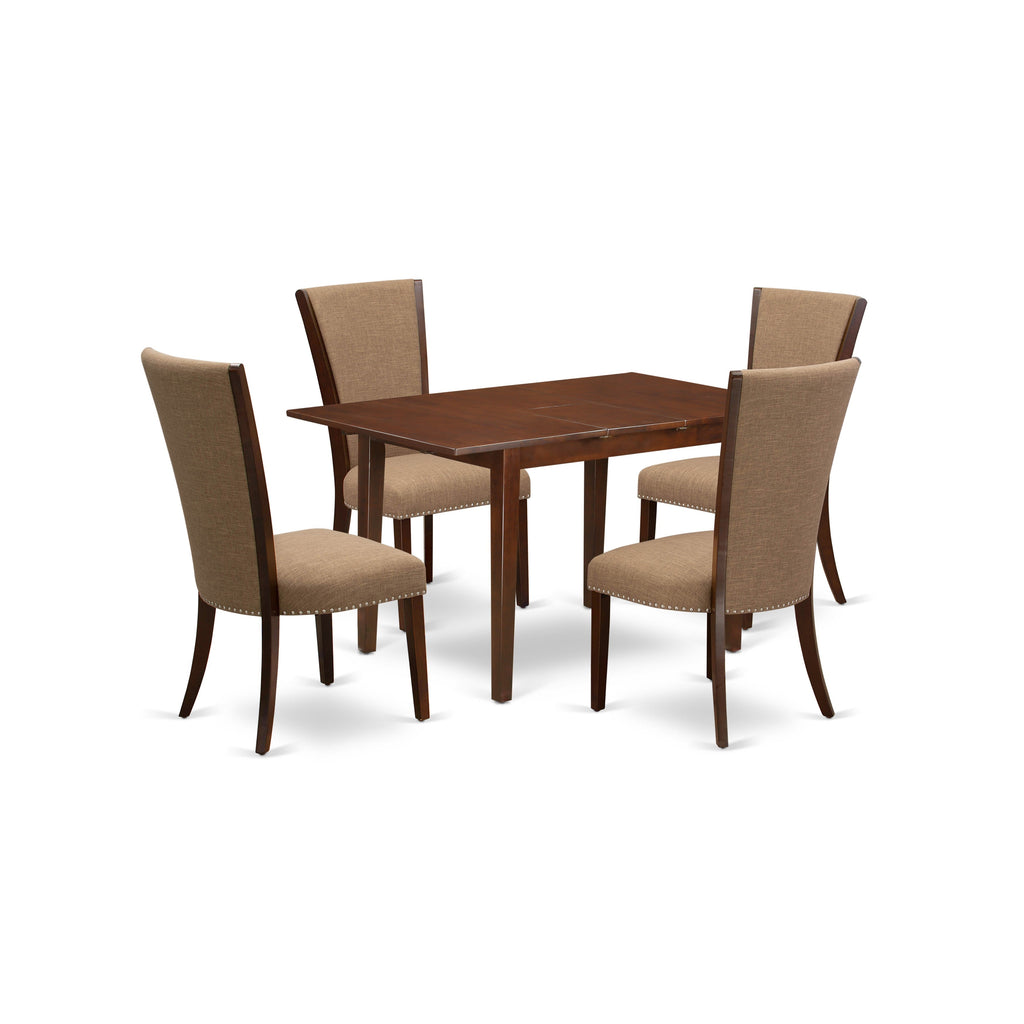 East West Furniture NFVE5-MAH-47 5 Piece Dining Table Set for 4 Includes a Rectangle Kitchen Table with Butterfly Leaf and 4 Light Sable Linen Fabric Parsons Chairs, 32x54 Inch, Mahogany