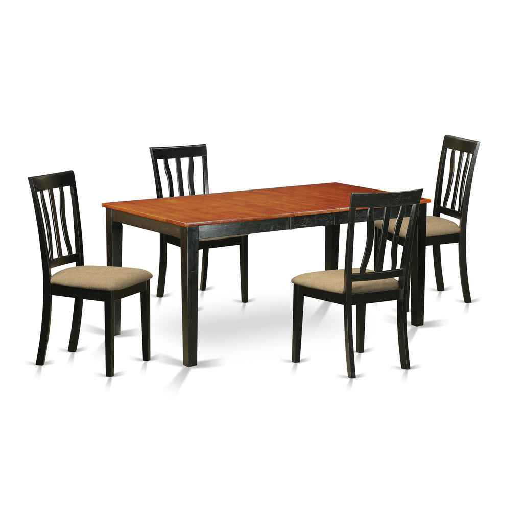 East West Furniture NIAN5-BCH-C 5 Piece Dining Room Furniture Set Includes a Rectangle Kitchen Table with Butterfly Leaf and 4 Linen Fabric Upholstered Chairs, 36x66 Inch, Black & Cherry