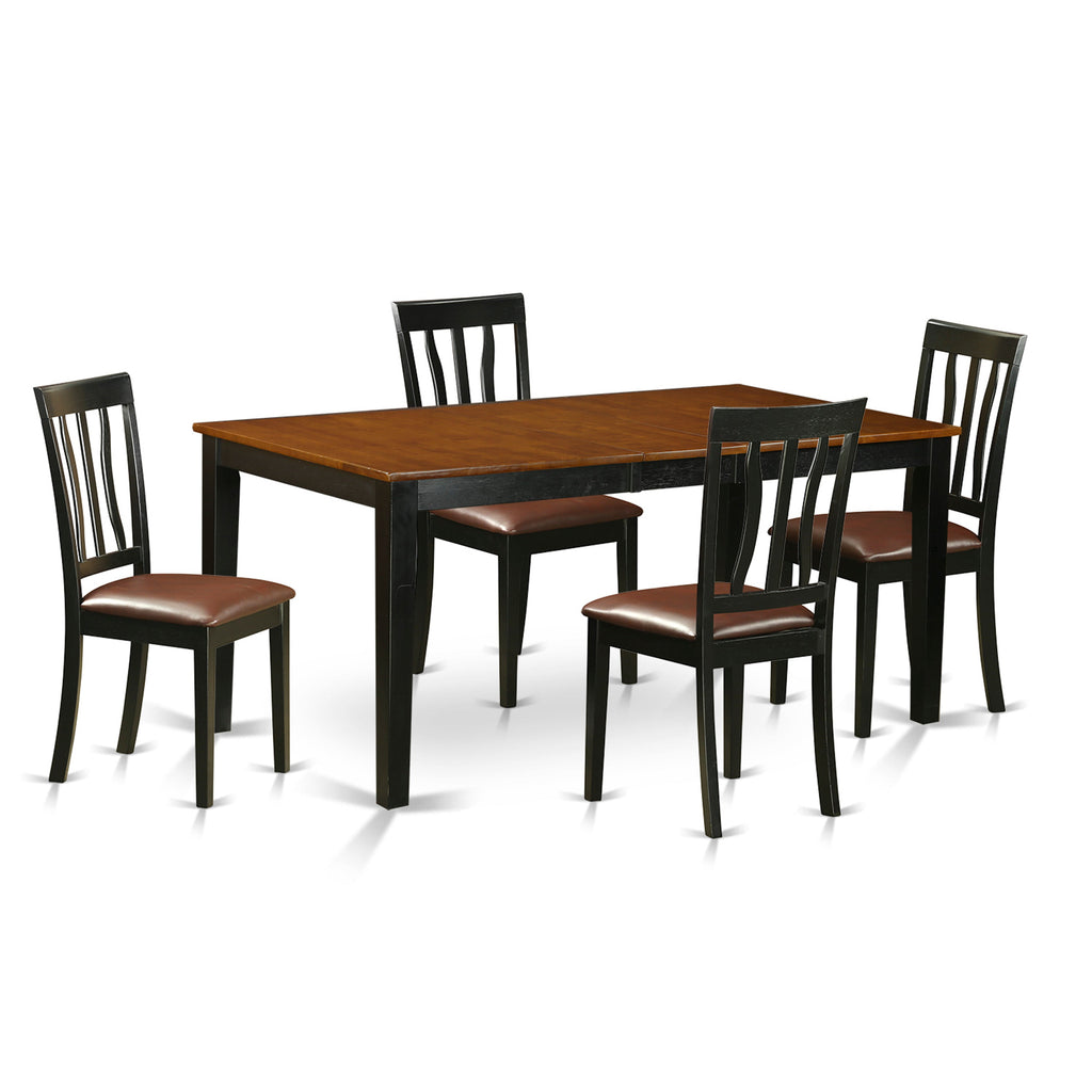 East West Furniture NIAN5-BCH-LC 5 Piece Kitchen Table Set for 4 Includes a Rectangle Dining Room Table with Butterfly Leaf and 4 Faux Leather Upholstered Chairs, 36x66 Inch, Black & Cherry