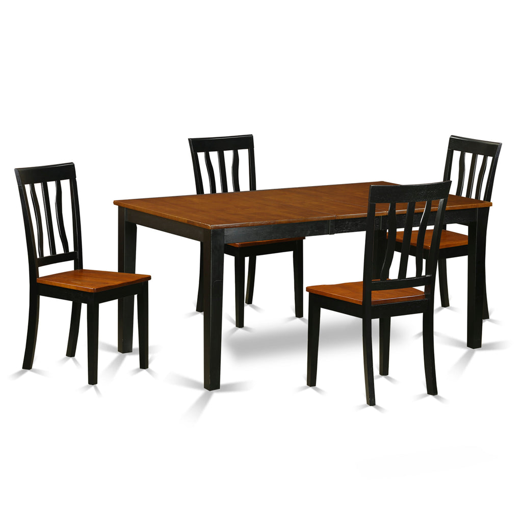 East West Furniture NIAN5-BCH-W 5 Piece Kitchen Table Set for 4 Includes a Rectangle Dining Table with Butterfly Leaf and 4 Dining Room Chairs, 36x66 Inch, Black & Cherry
