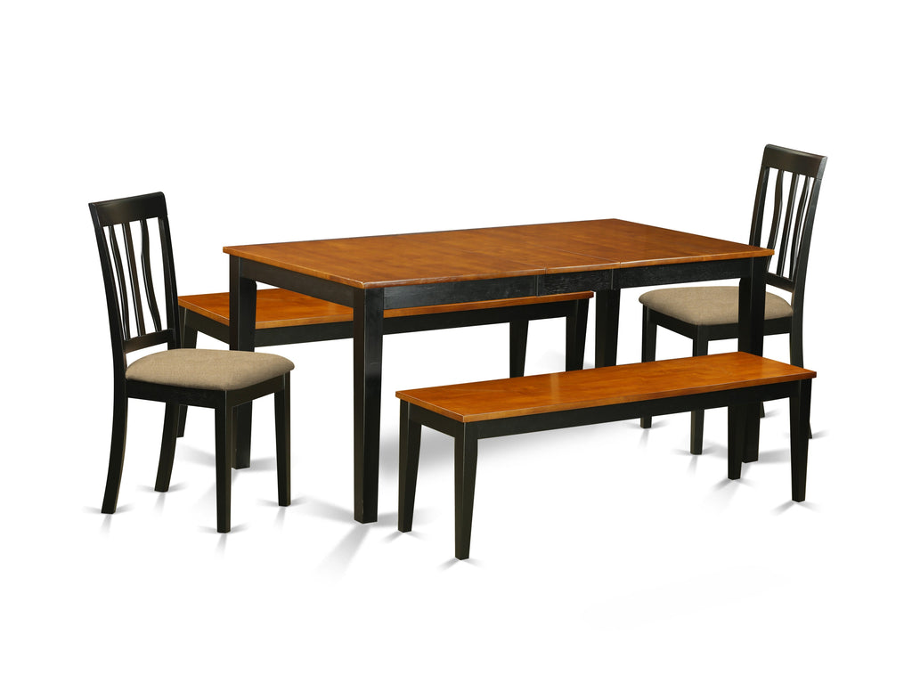 East West Furniture NIAN5N-BCH-C 5 Piece Dining Table Set Includes a Rectangle Wooden Table with Butterfly Leaf and 2 Linen Fabric Dining Chairs with 2 Benches, 36x66 Inch, Black & Cherry