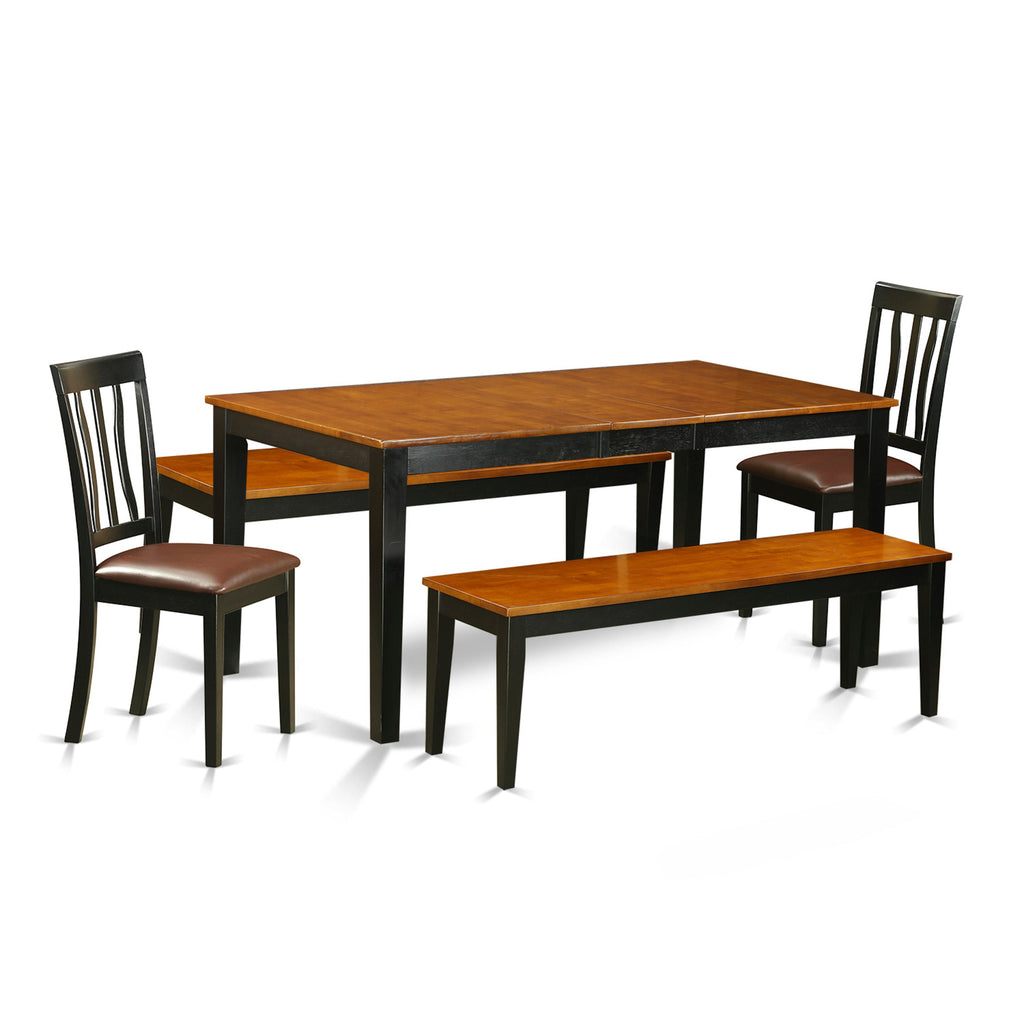 East West Furniture NIAN5N-BCH-LC 5 Piece Dining Room Set Includes a Rectangle Kitchen Table with Butterfly Leaf and 2 Faux Leather Dining Chairs with 2 Benches, 36x66 Inch, Black & Cherry
