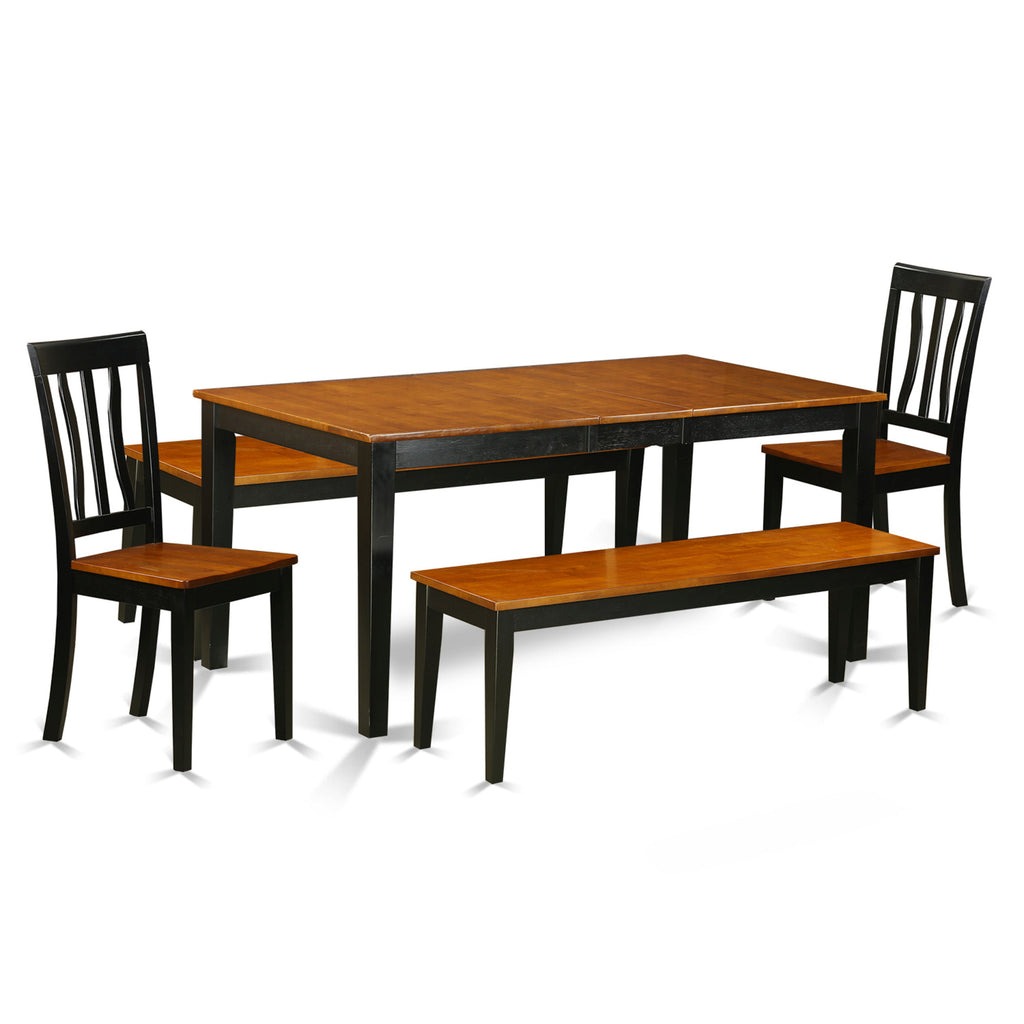 East West Furniture NIAN5N-BCH-W 5 Piece Dinette Set for 4 Includes a Rectangle Dining Room Table with Butterfly Leaf and 2 Dining Chairs with 2 Benches, 36x66 Inch, Black & Cherry