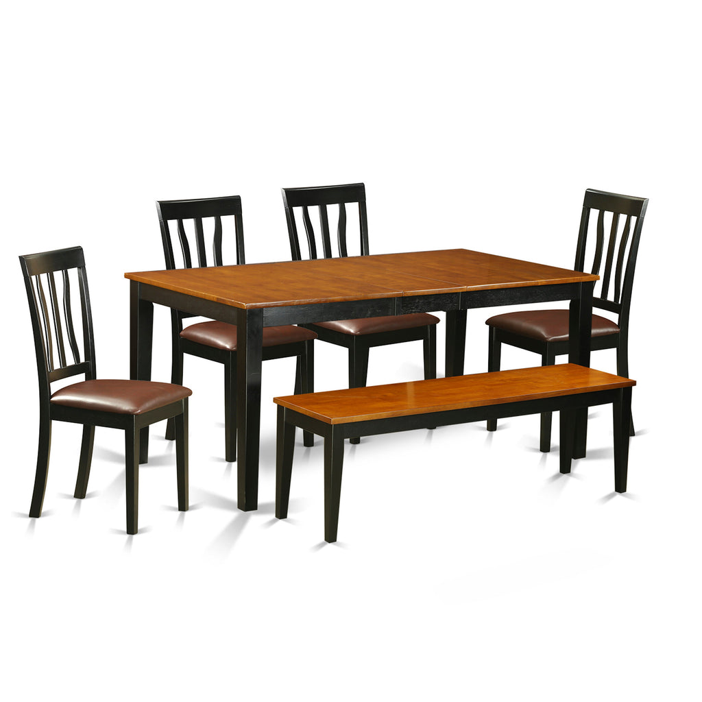 East West Furniture NIAN6-BCH-LC 6 Piece Dining Table Set Contains a Rectangle Dining Room Table with Butterfly Leaf and 4 Faux Leather Upholstered Chairs with a Bench, 36x66 Inch, Black & Cherry