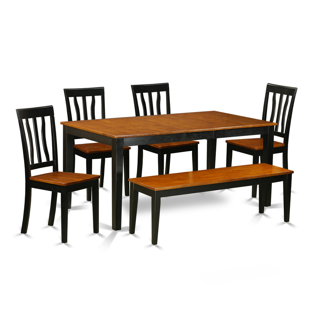East West Furniture NIAN6-BCH-W 6 Piece Dining Table Set Contains a Rectangle Dining Room Table with Butterfly Leaf and 4 Wooden Seat Chairs with a Bench, 36x66 Inch, Black & Cherry
