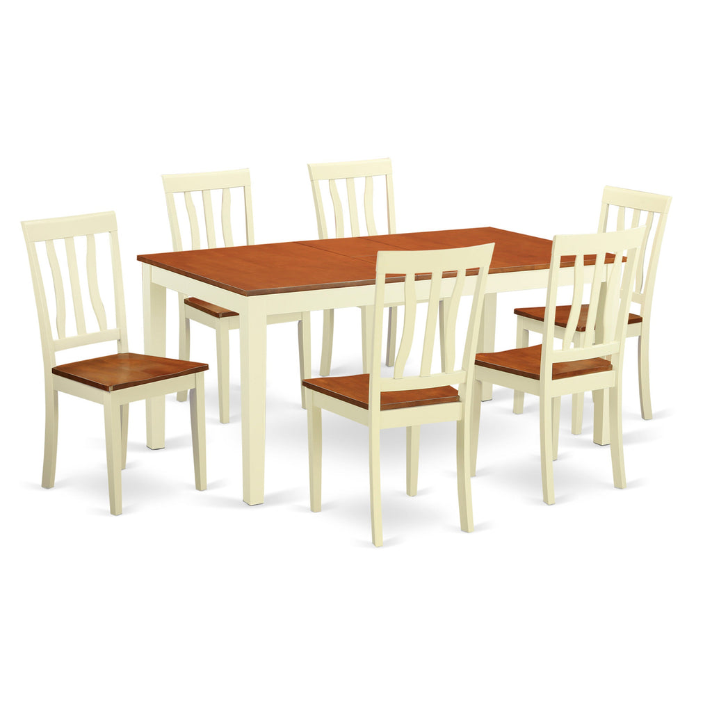 East West Furniture NIAN7-WHI-W 7 Piece Kitchen Table & Chairs Set Consist of a Rectangle Dining Table with Butterfly Leaf and 6 Dining Room Chairs, 36x66 Inch, Buttermilk & Cherry