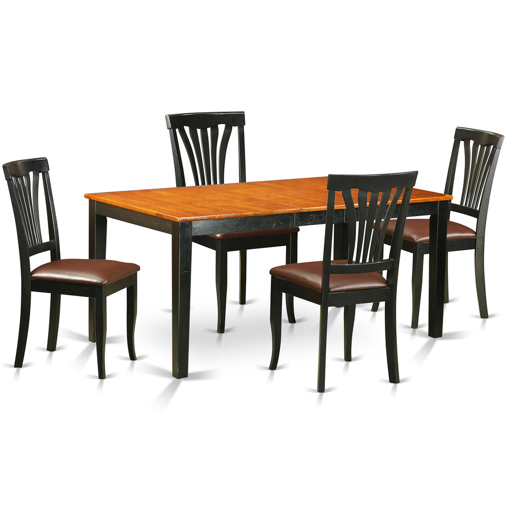 East West Furniture NIAV5-BCH-LC 5 Piece Kitchen Table Set for 4 Includes a Rectangle Dining Room Table with Butterfly Leaf and 4 Faux Leather Upholstered Chairs, 36x66 Inch, Black & Cherry