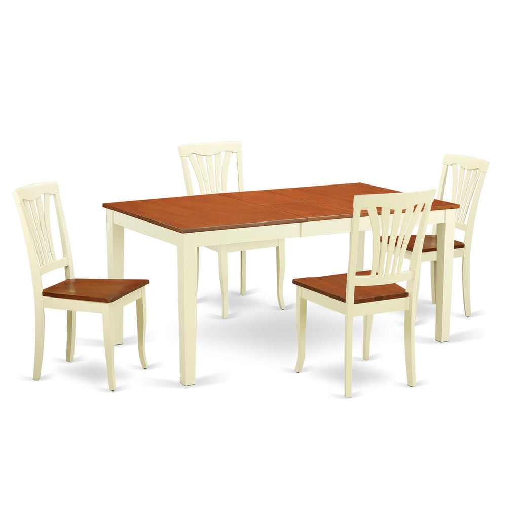 East West Furniture NIAV5-WHI-W 5 Piece Dinette Set for 4 Includes a Rectangle Dining Room Table with Butterfly Leaf and 4 Kitchen Dining Chairs, 36x66 Inch, Buttermilk & Cherry