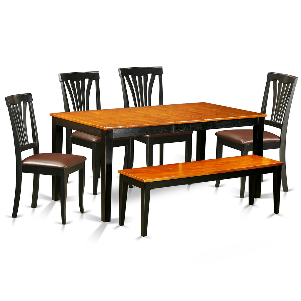 East West Furniture NIAV6-BCH-LC 6 Piece Dining Table Set Contains a Rectangle Dining Room Table with Butterfly Leaf and 4 Faux Leather Upholstered Chairs with a Bench, 36x66 Inch, Black & Cherry