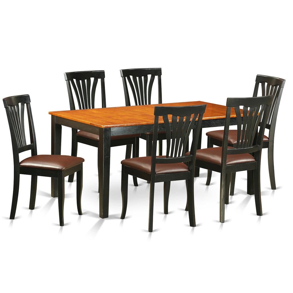East West Furniture NIAV7-BCH-LC 7 Piece Modern Dining Table Set Consist of a Rectangle Wooden Table with Butterfly Leaf and 6 Faux Leather Dining Room Chairs, 36x66 Inch, Black & Cherry