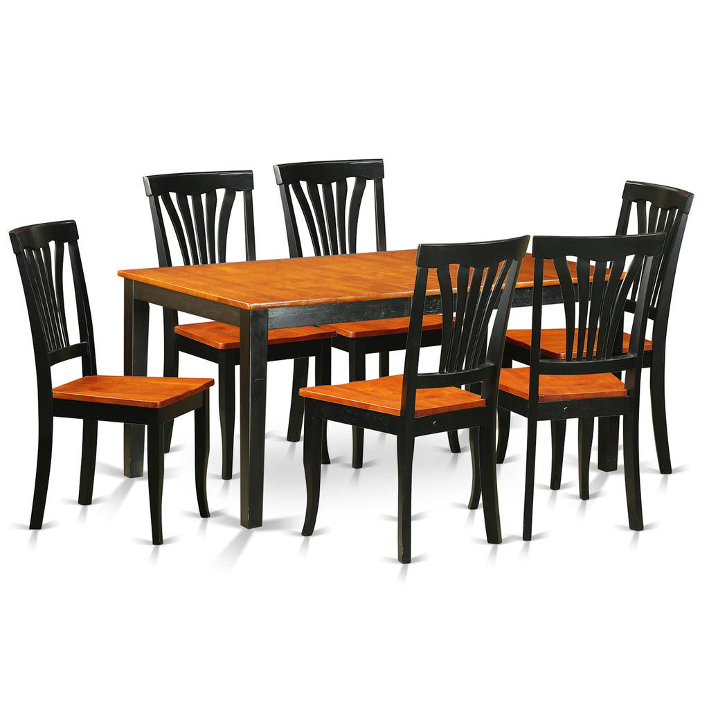 East West Furniture NIAV7-BCH-W 7 Piece Dining Table Set Consist of a Rectangle Dining Room Table with Butterfly Leaf and 6 Wood Seat Chairs, 36x66 Inch, Black & Cherry