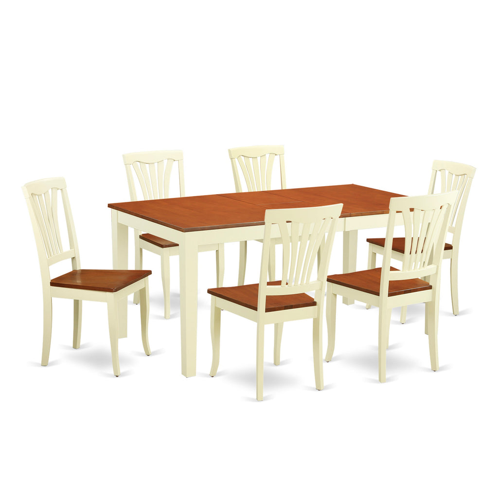 East West Furniture NIAV7-WHI-W 7 Piece Dining Room Table Set Consist of a Rectangle Wooden Table with Butterfly Leaf and 6 Kitchen Dining Chairs, 36x66 Inch, Buttermilk & Cherry