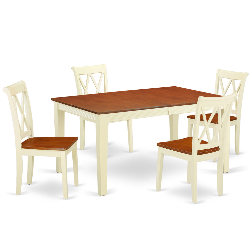 East West Furniture NICL5-BMK-W 5 Piece Kitchen Table & Chairs Set Includes a Rectangle Dining Room Table with Butterfly Leaf and 4 Solid Wood Seat Chairs, 36x66 Inch, Buttermilk & Cherry