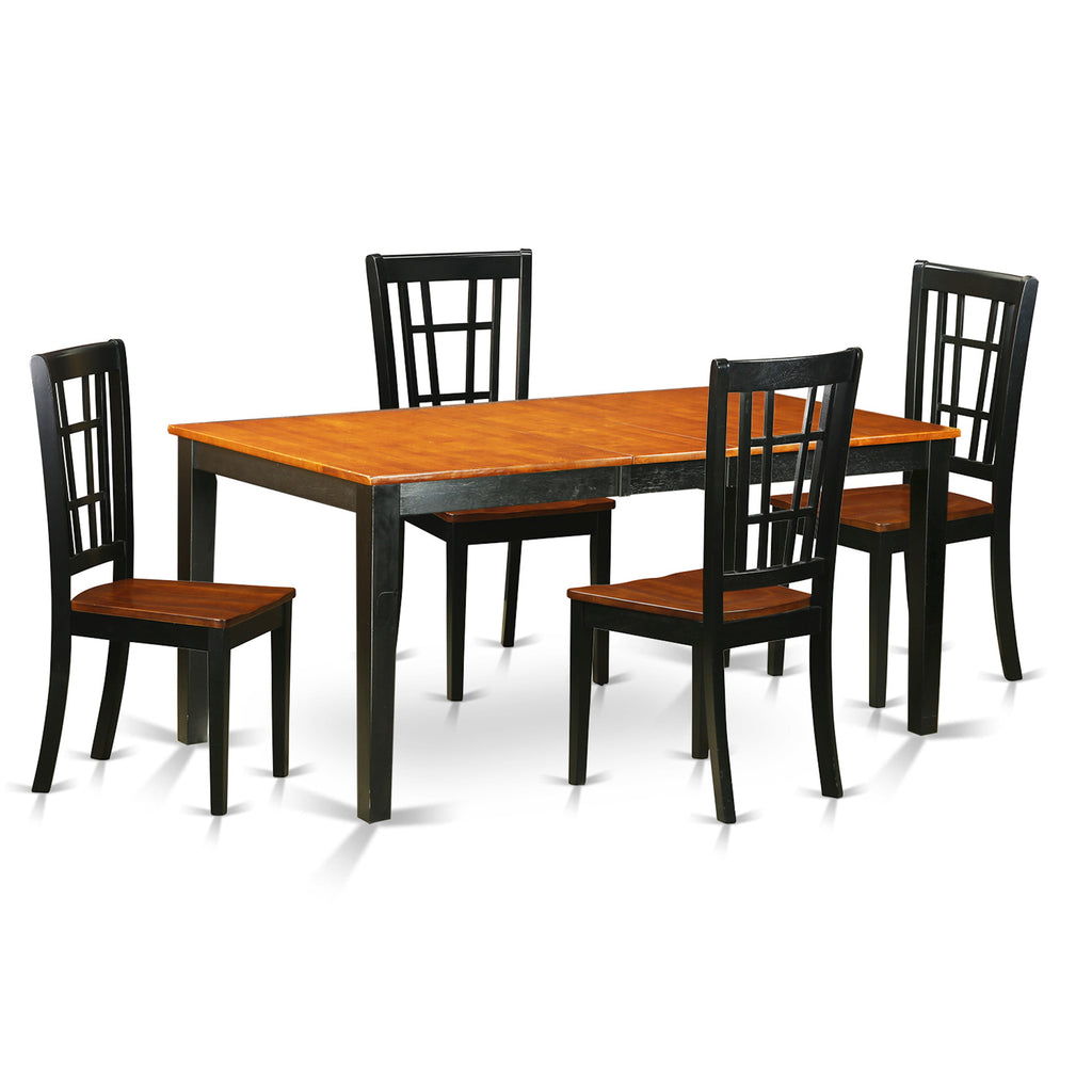 East West Furniture NICO5-BLK-W 5 Piece Dining Table Set for 4 Includes a Rectangle Kitchen Table with Butterfly Leaf and 4 Dining Room Chairs, 36x66 Inch, Black & Cherry
