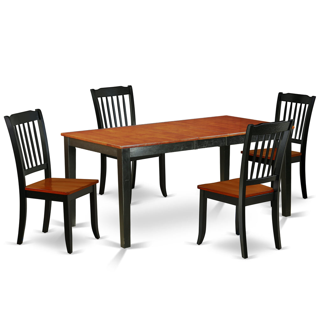 East West Furniture NIDA5-BCH-W 5 Piece Kitchen Table Set for 4 Includes a Rectangle Dining Room Table with Butterfly Leaf and 4 Dining Chairs, 36x66 Inch, Black & Cherry