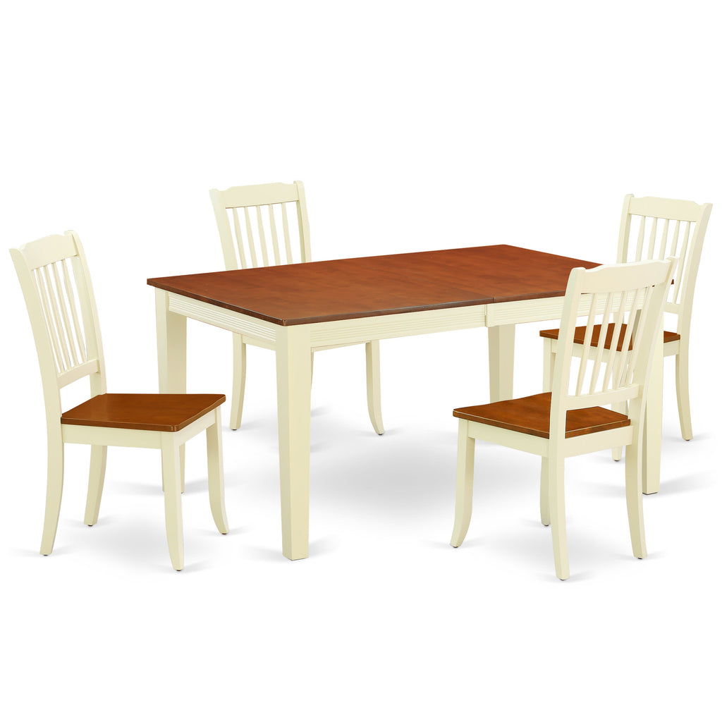 East West Furniture NIDA5-BMK-W 5 Piece Dining Set Includes a Rectangle Dining Room Table with Butterfly Leaf and 4 Wood Seat Chairs, 36x66 Inch, Buttermilk & Cherry
