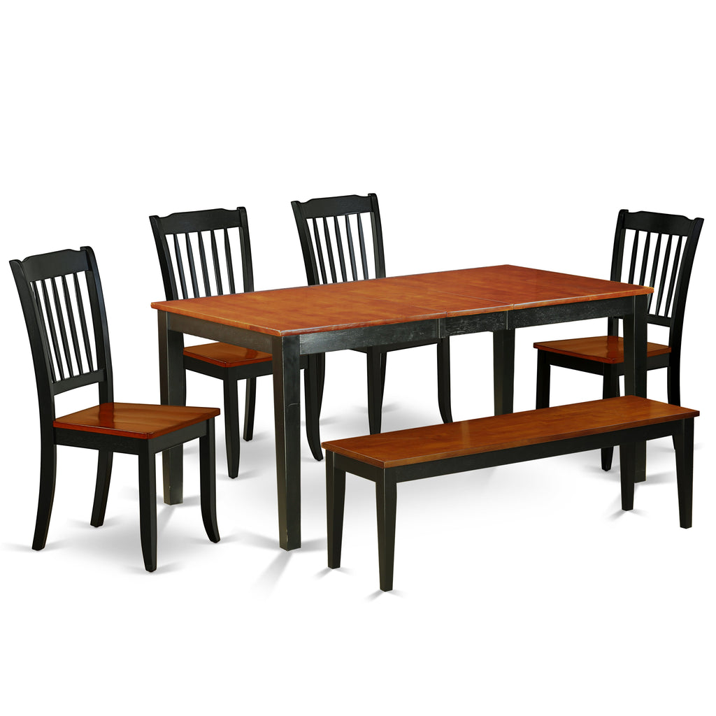 East West Furniture NIDA6-BCH-W 6 Piece Kitchen Table Set Contains a Rectangle Dining Table with Butterfly Leaf and 4 Dining Chairs with a Bench, 36x66 Inch, Black & Cherry