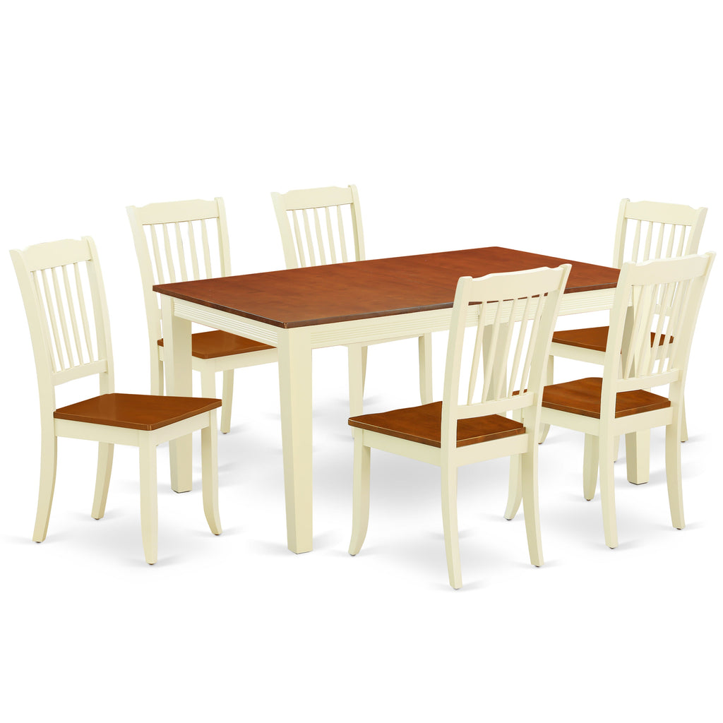 East West Furniture NIDA7-BMK-W 7 Piece Dining Room Furniture Set Consist of a Rectangle Kitchen Table with Butterfly Leaf and 6 Dining Chairs, 36x66 Inch, Buttermilk & Cherry