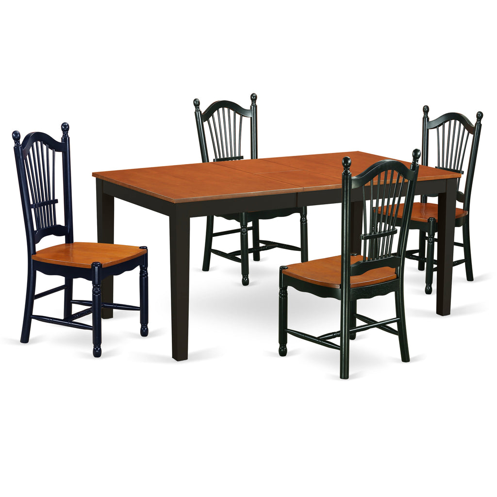 East West Furniture NIDO5-BCH-W 5 Piece Dining Room Furniture Set Includes a Rectangle Kitchen Table with Butterfly Leaf and 4 Dining Chairs, 36x66 Inch, Black & Cherry