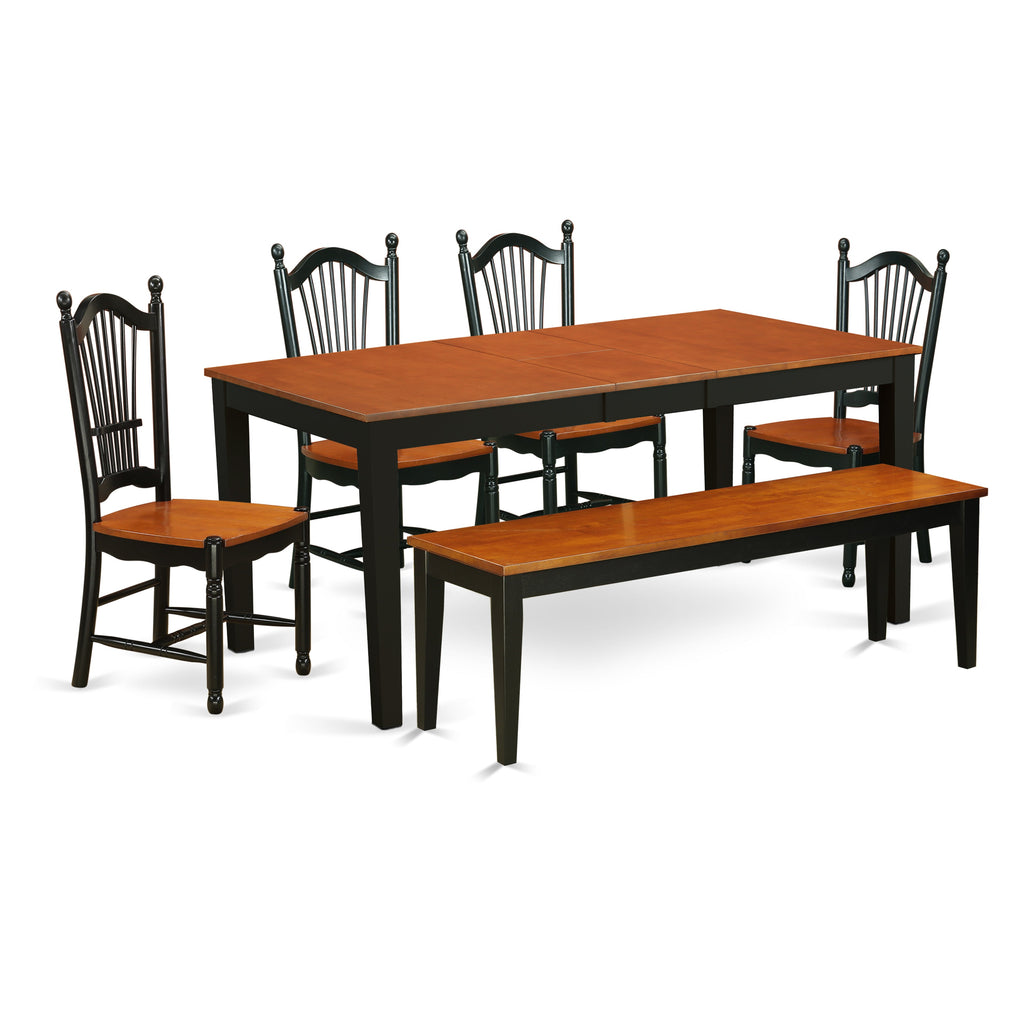 East West Furniture NIDO6-BCH-W 6 Piece Dining Set Contains a Rectangle Dining Room Table with Butterfly Leaf and 4 Kitchen Chairs with a Bench, 36x66 Inch, Black & Cherry