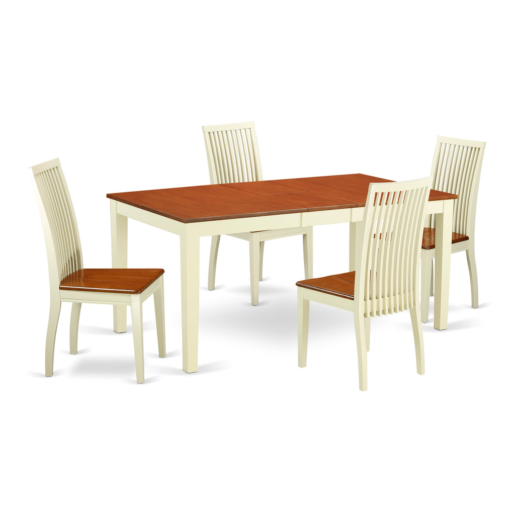 East West Furniture NIIP5-BMK-W 5 Piece Dining Table Set for 4 Includes a Rectangle Kitchen Table with Butterfly Leaf and 4 Dining Room Chairs, 36x66 Inch, Buttermilk & Cherry