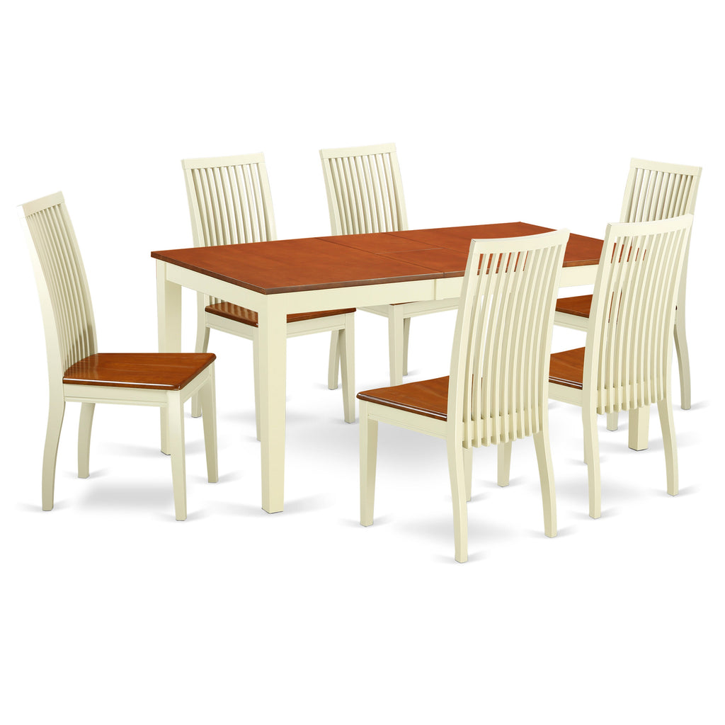 East West Furniture NIIP7-BMK-W 7 Piece Kitchen Table & Chairs Set Consist of a Rectangle Dining Room Table with Butterfly Leaf and 6 Solid Wood Seat Chairs, 36x66 Inch, Buttermilk & Cherry