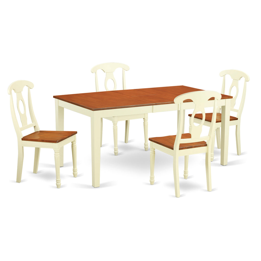 East West Furniture NIKE5-WHI-W 5 Piece Dinette Set for 4 Includes a Rectangle Dining Room Table with Butterfly Leaf and 4 Dining Chairs, 36x66 Inch, Buttermilk & Cherry