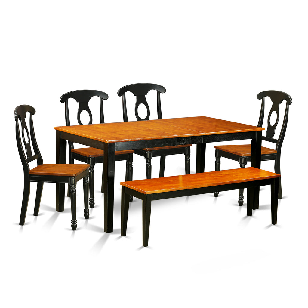 East West Furniture NIKE6-BCH-W 6 Piece Modern Dining Table Set Contains a Rectangle Wooden Table with Butterfly Leaf and 4 Dining Chairs with a Bench, 36x66 Inch, Black & Cherry