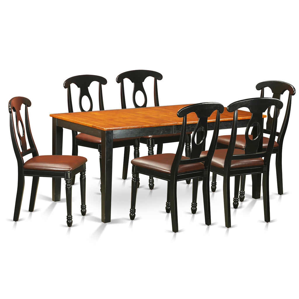 East West Furniture NIKE7-BCH-LC 7 Piece Dining Table Set Consist of a Rectangle Dining Room Table with Butterfly Leaf and 6 Faux Leather Upholstered Chairs, 36x66 Inch, Black & Cherry