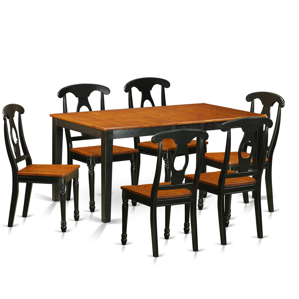 East West Furniture NIKE7-BCH-W 7 Piece Kitchen Table Set Consist of a Rectangle Dining Table with Butterfly Leaf and 6 Dining Chairs, 36x66 Inch, Black & Cherry
