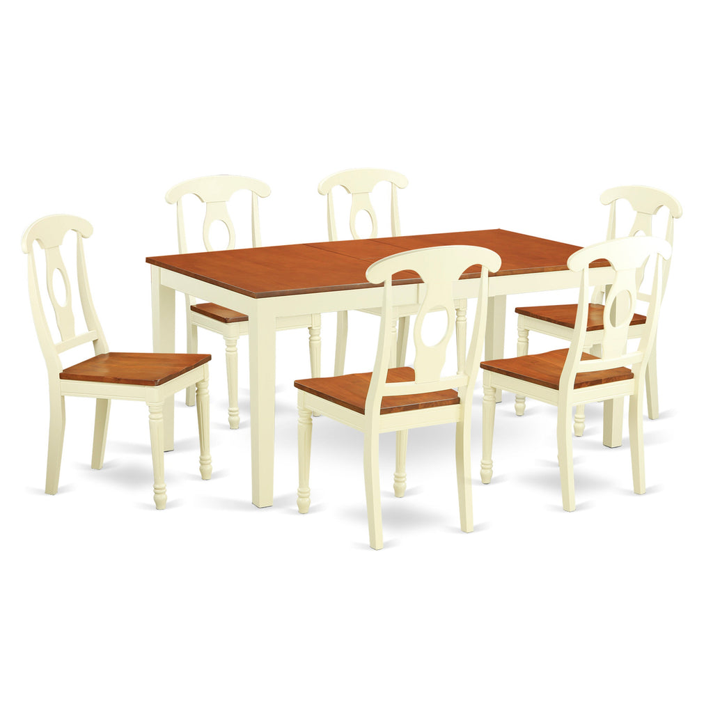 East West Furniture NIKE7-WHI-W 7 Piece Dining Room Table Set Consist of a Rectangle Kitchen Table with Butterfly Leaf and 6 Dining Chairs, 36x66 Inch, Buttermilk & Cherry
