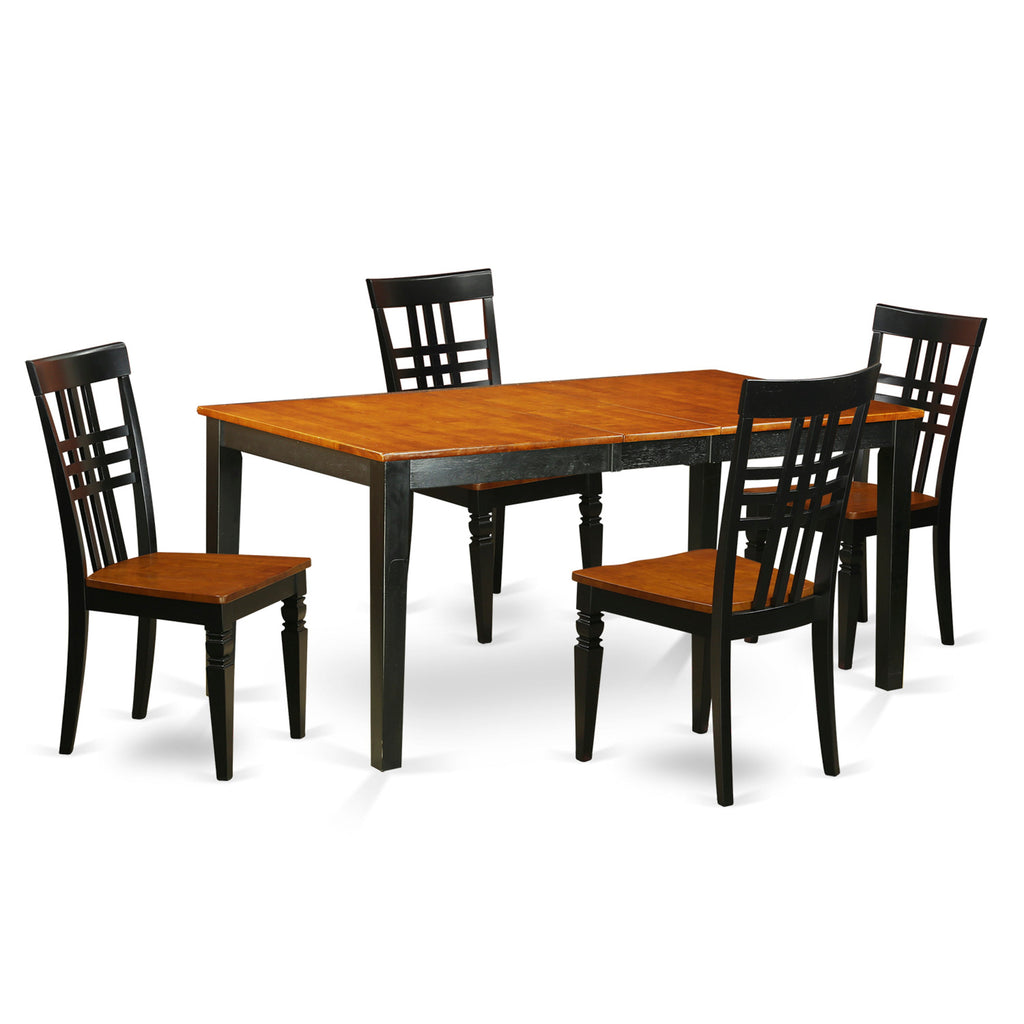 East West Furniture NILG5-BCH-W 5 Piece Dinette Set for 4 Includes a Rectangle Dining Table with Butterfly Leaf and 4 Dining Room Chairs, 36x66 Inch, Black & Cherry