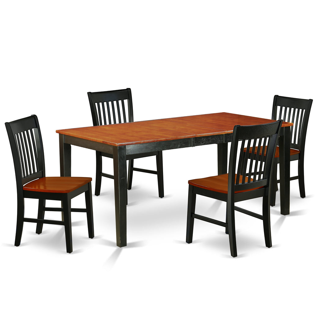 East West Furniture NINO5-BCH-W 5 Piece Modern Dining Table Set Includes a Rectangle Wooden Table with Butterfly Leaf and 4 Kitchen Dining Chairs, 36x66 Inch, Black & Cherry