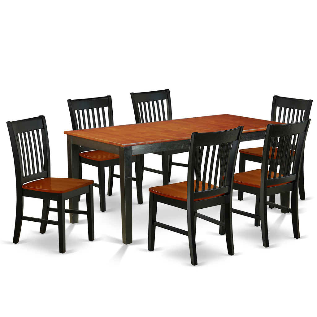 East West Furniture NINO7-BCH-W 7 Piece Kitchen Table Set Consist of a Rectangle Dining Table with Butterfly Leaf and 6 Dining Chairs, 36x66 Inch, Black & Cherry
