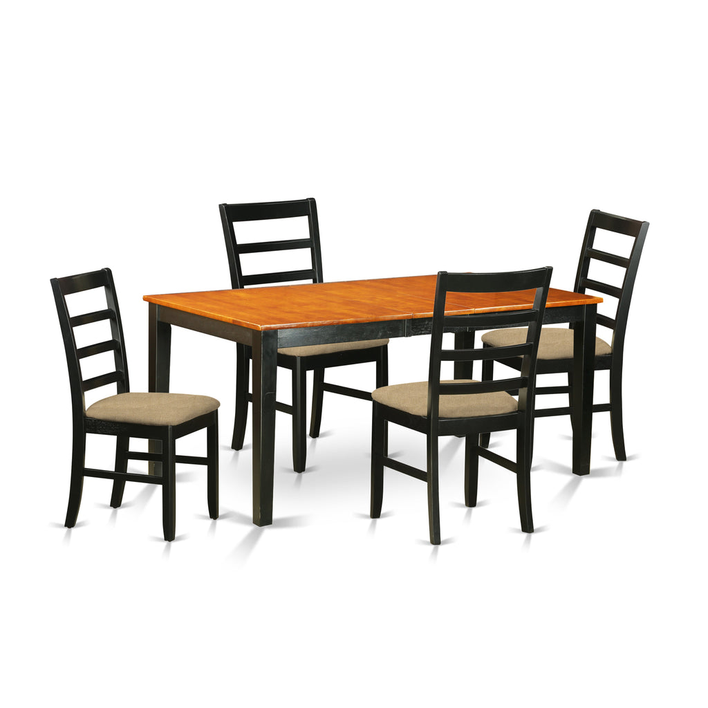 East West Furniture NIPF5-BCH-C 5 Piece Dinette Set for 4 Includes a Rectangle Dining Room Table with Butterfly Leaf and 4 Linen Fabric Kitchen Dining Chairs, 36x66 Inch, Black & Cherry