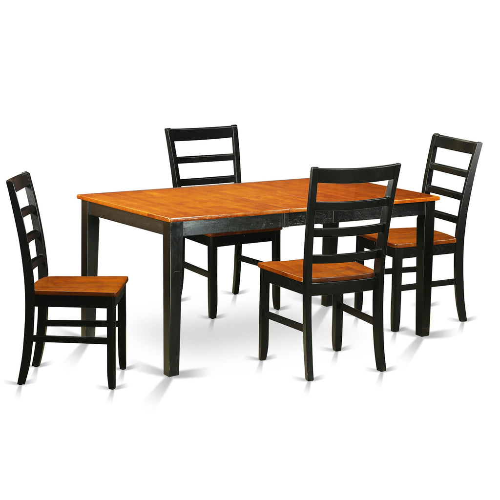 East West Furniture NIPF5-BCH-W 5 Piece Kitchen Table & Chairs Set Includes a Rectangle Dining Room Table with Butterfly Leaf and 4 Solid Wood Seat Chairs, 36x66 Inch, Black & Cherry