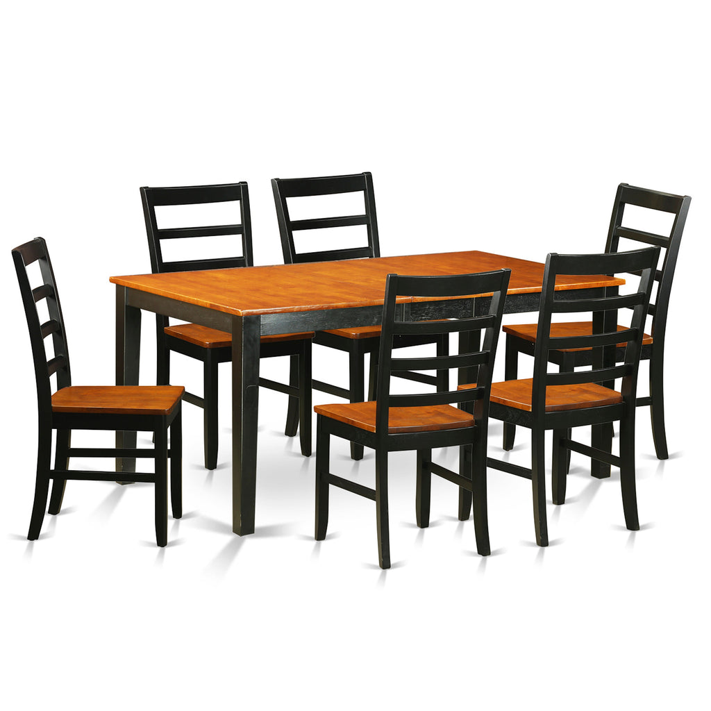 East West Furniture NIPF7-BCH-W 7 Piece Dining Table Set Consist of a Rectangle Dining Room Table with Butterfly Leaf and 6 Wooden Seat Chairs, 36x66 Inch, Black & Cherry