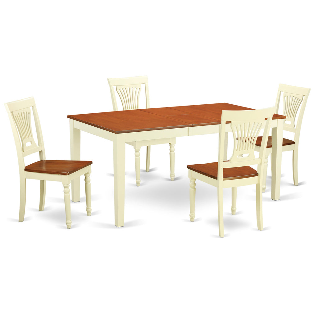 East West Furniture NIPL5-WHI-W 5 Piece Dinette Set for 4 Includes a Rectangle Dining Room Table with Butterfly Leaf and 4 Kitchen Dining Chairs, 36x66 Inch, Buttermilk & Cherry