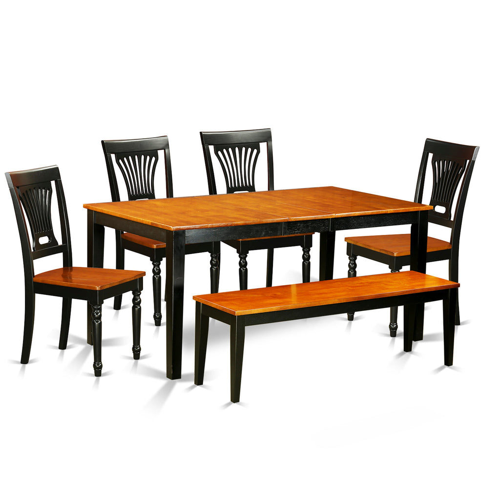 East West Furniture NIPL6-BCH-W 6 Piece Dining Table Set Contains a Rectangle Dining Room Table with Butterfly Leaf and 4 Wooden Seat Chairs with a Bench, 36x66 Inch, Black & Cherry