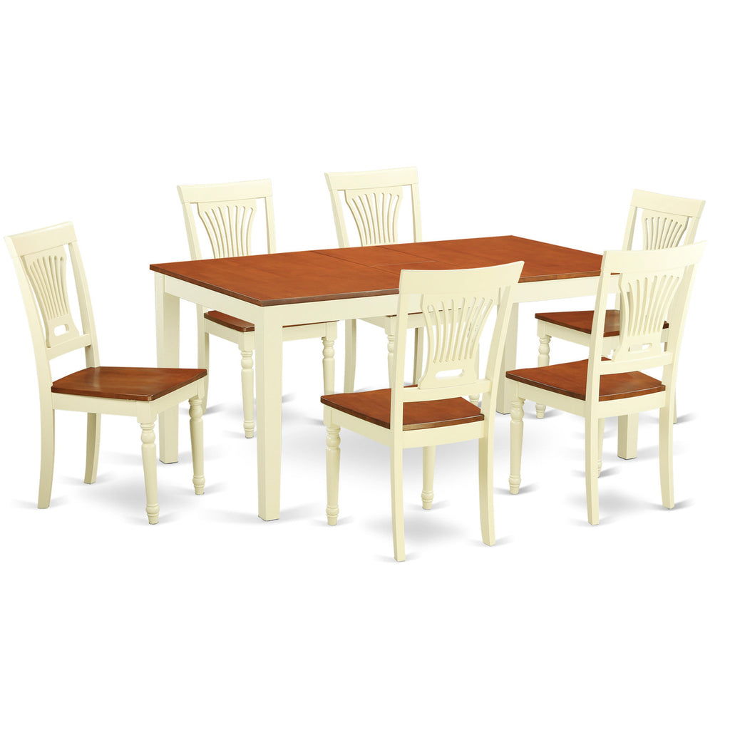 East West Furniture NIPL7-WHI-W 7 Piece Dining Set Consist of a Rectangle Dining Room Table with Butterfly Leaf and 6 Wood Seat Chairs, 36x66 Inch, Buttermilk & Cherry