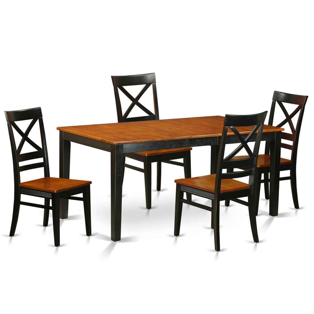 East West Furniture NIQU5-BCH-W 5 Piece Dining Room Furniture Set Includes a Rectangle Kitchen Table with Butterfly Leaf and 4 Dining Chairs, 36x66 Inch, Black & Cherry