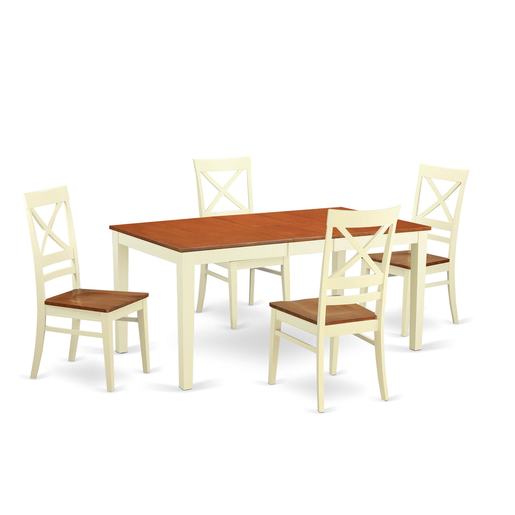 East West Furniture NIQU5-WHI-W 5 Piece Dining Set Includes a Rectangle Dining Table with Butterfly Leaf and 4 Kitchen Chairs, 36x66 Inch, Buttermilk & Cherry