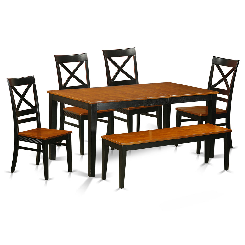 East West Furniture NIQU6-BCH-W 6 Piece Dining Room Table Set Contains a Rectangle Kitchen Table with Butterfly Leaf and 4 Dining Chairs with a Bench, 36x66 Inch, Black & Cherry