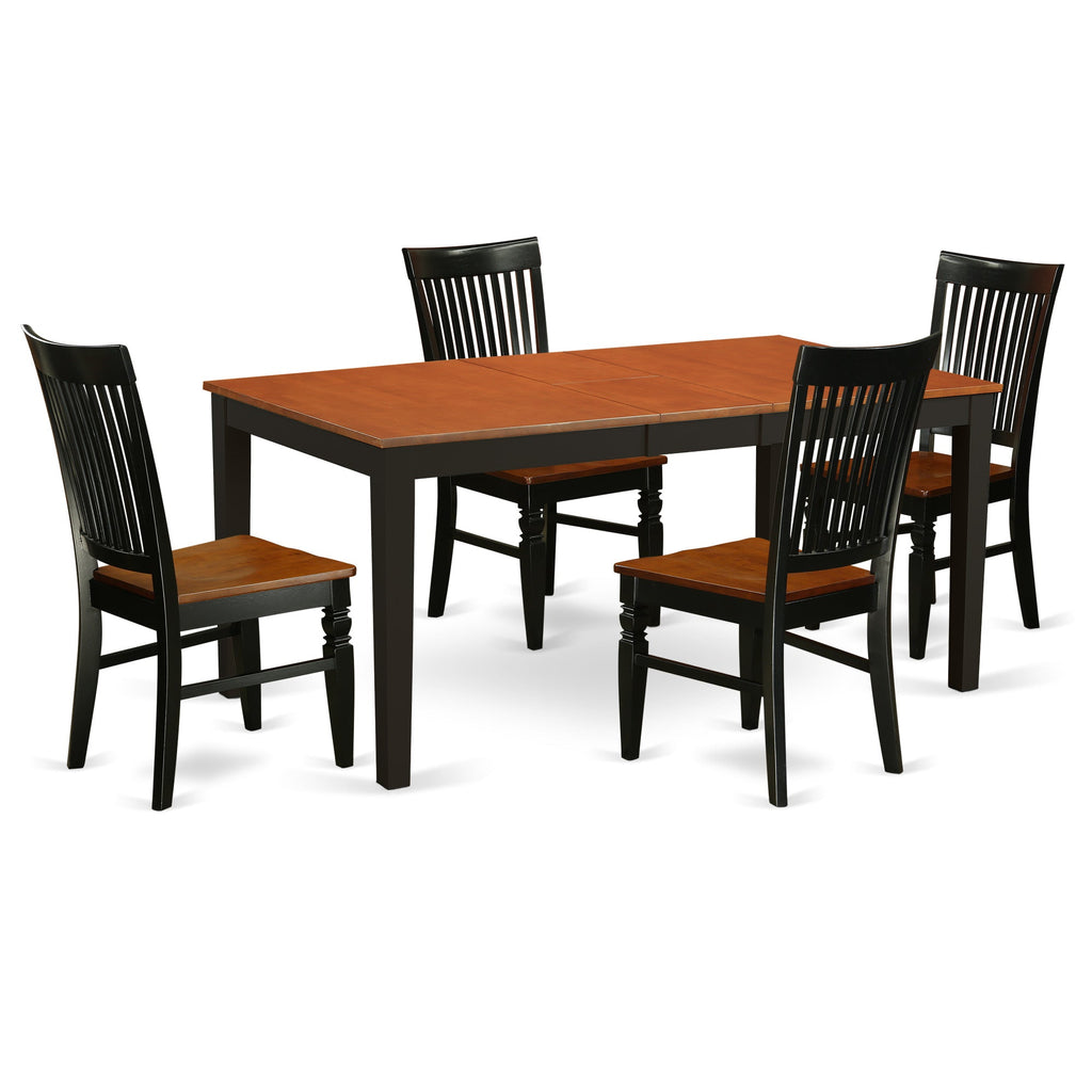 East West Furniture NIWE5-BCH-W 5 Piece Dining Room Furniture Set Includes a Rectangle Wooden Table with Butterfly Leaf and 4 Kitchen Dining Chairs, 36x66 Inch, Black & Cherry