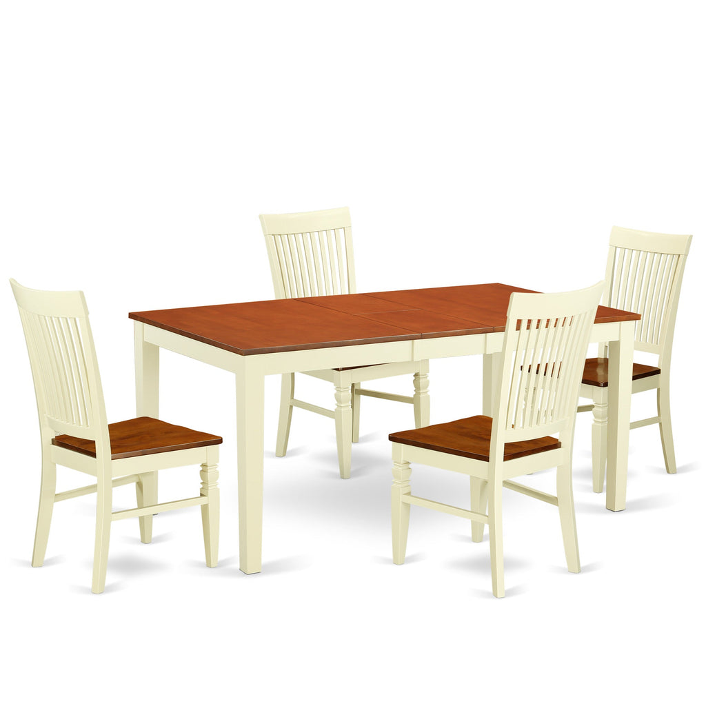 East West Furniture NIWE5-BMK-W 5 Piece Dining Room Table Set Includes a Rectangle Kitchen Table with Butterfly Leaf and 4 Dining Chairs, 36x66 Inch, Buttermilk & Cherry